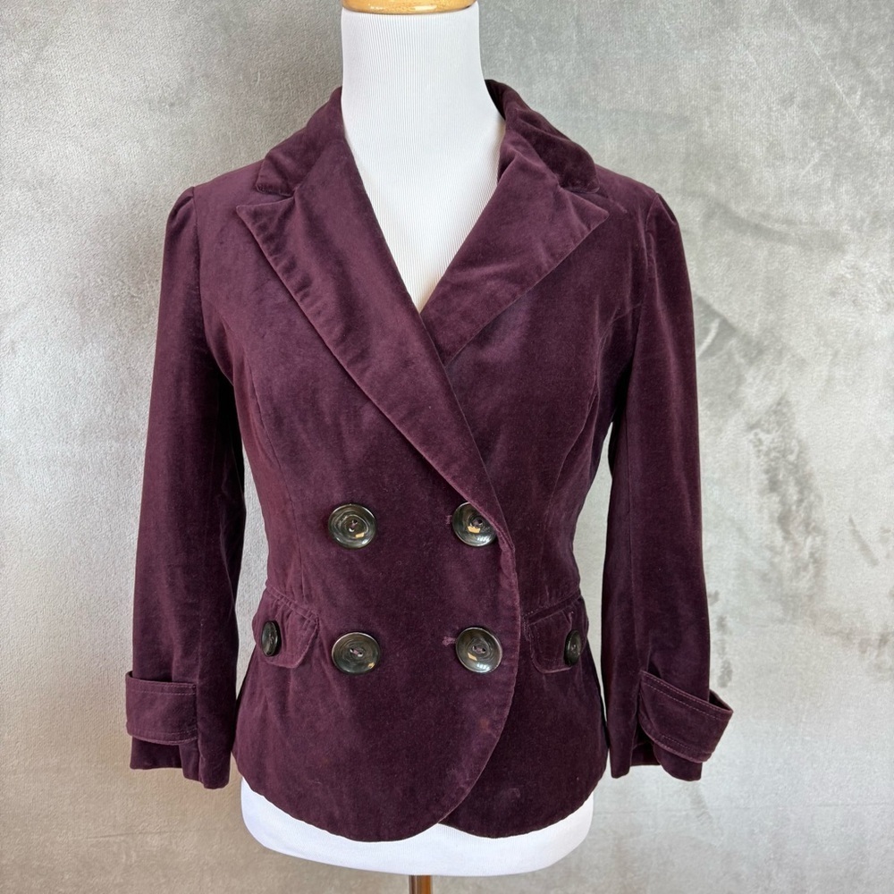 American Eagle Outfitters Burgundy Velvet Double Breasted Blazer Jacket Womens S